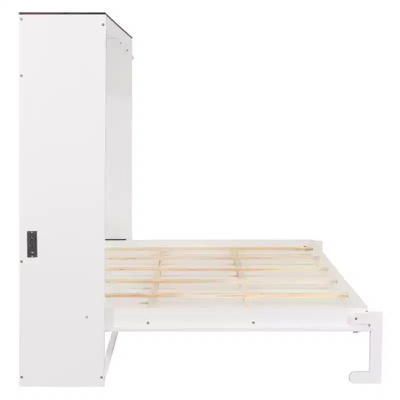 Letto a scomparsa matrimoniale Queen grigio/bianco con prese di corrente e porte USB, si ripiega piatto, per 2 persone