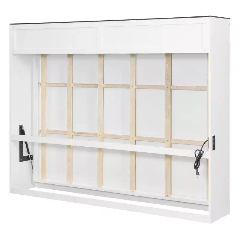 Letto a scomparsa matrimoniale Queen grigio/bianco con prese di corrente e porte USB, si ripiega piatto, per 2 persone