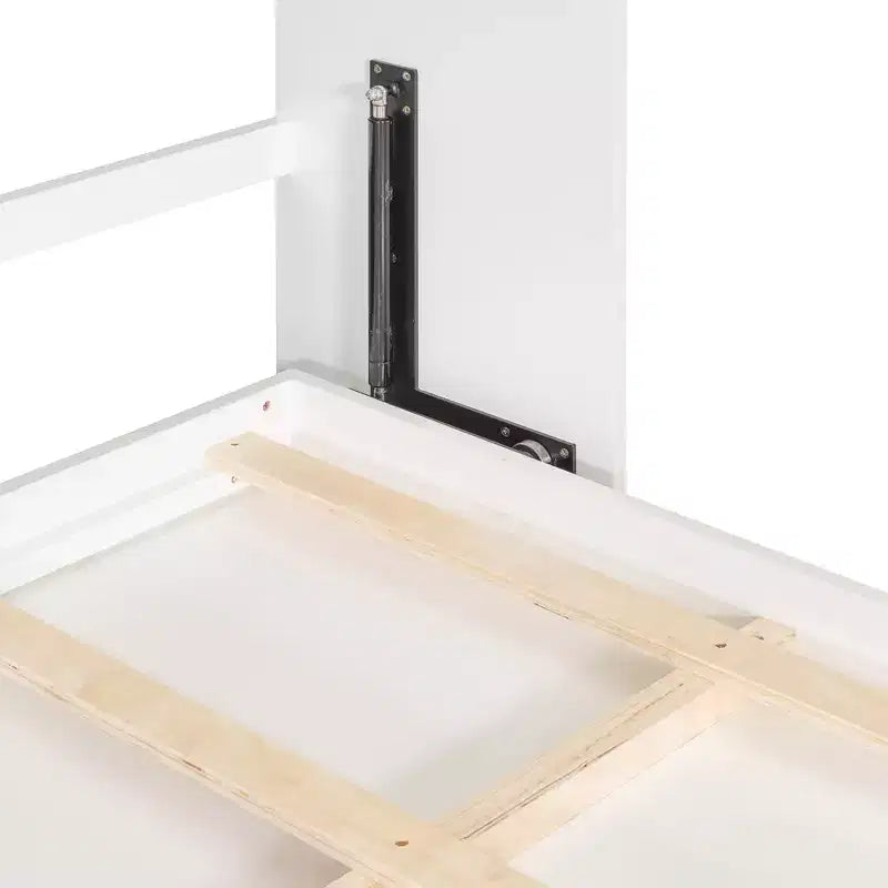 Letto a scomparsa matrimoniale Queen grigio/bianco con prese di corrente e porte USB, si ripiega piatto, per 2 persone