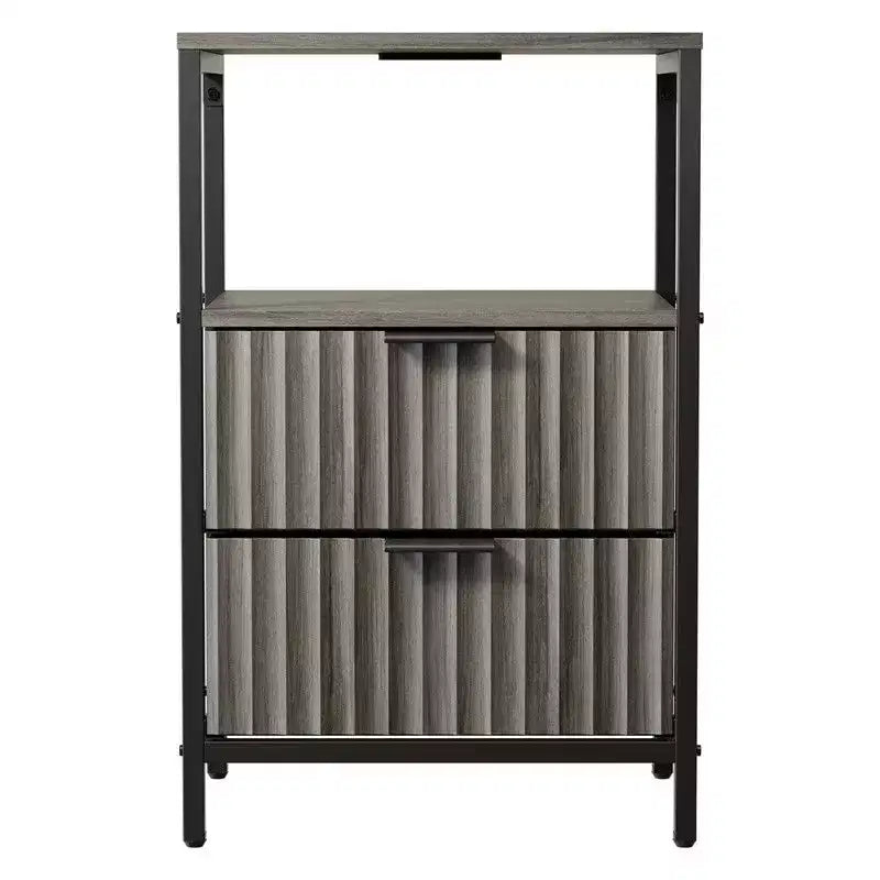 Comodini Rettangolari Grigi con 2 Cassetti e Ripiano, Set da 2