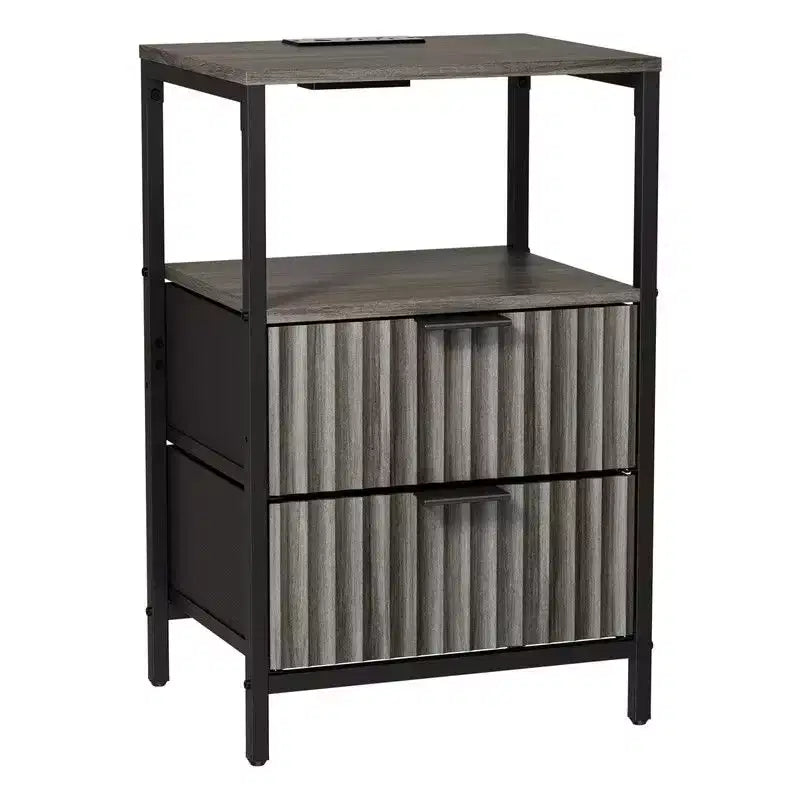 Comodini Rettangolari Grigi con 2 Cassetti e Ripiano, Set da 2
