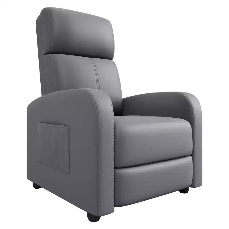 Poltrona reclinabile push-back Nera/Grigia, similpelle, schienale alto, tasca laterale - 1 persona