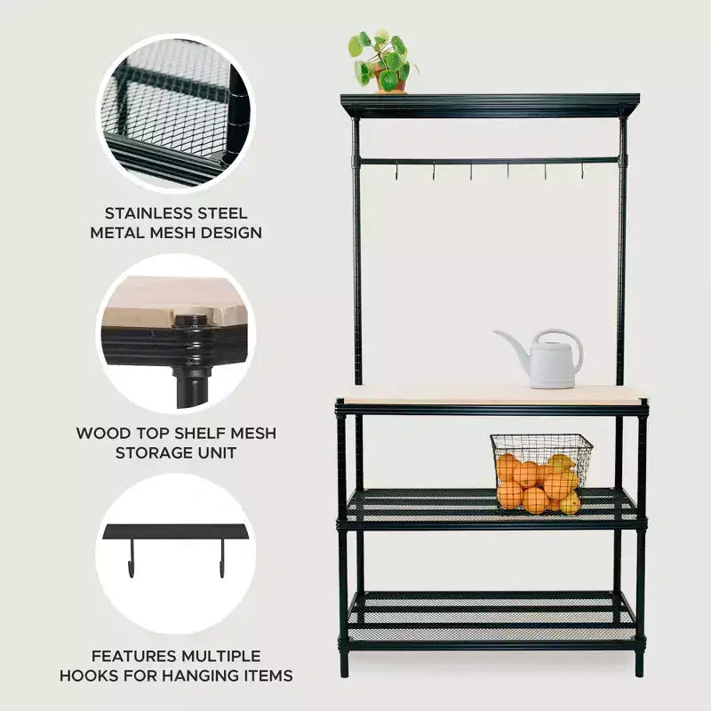 Scaffale a 3 ripiani in rete metallica nero/verde salvia/argento/bianco – Montaggio singolo