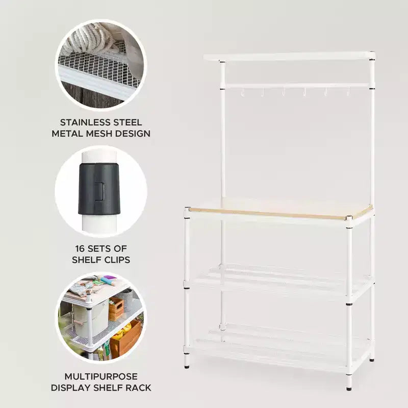 Scaffale a 3 ripiani in rete metallica nero/verde salvia/argento/bianco – Montaggio singolo