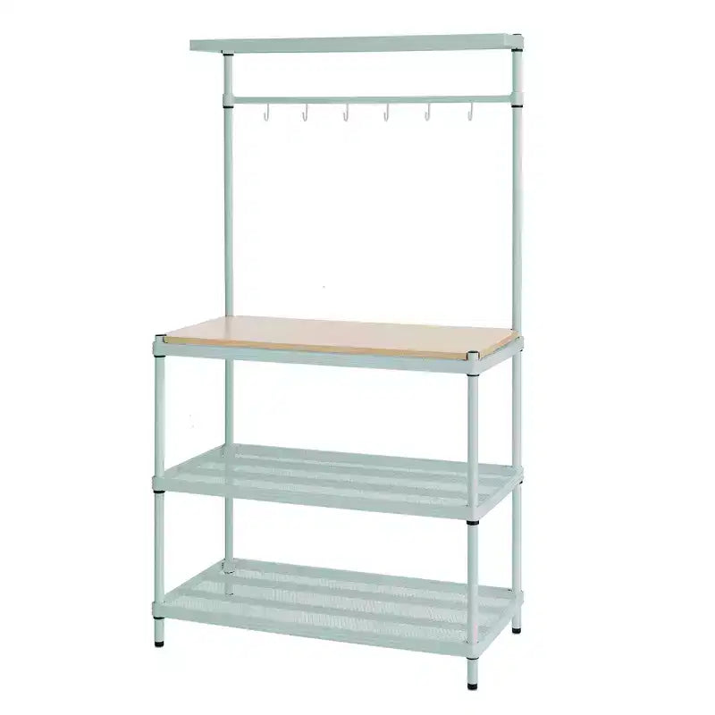 Scaffale a 3 ripiani in rete metallica nero/verde salvia/argento/bianco – Montaggio singolo