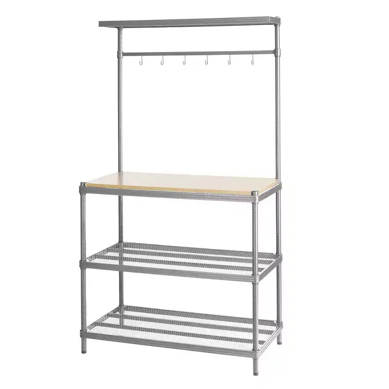 Scaffale a 3 ripiani in rete metallica nero/verde salvia/argento/bianco – Montaggio singolo