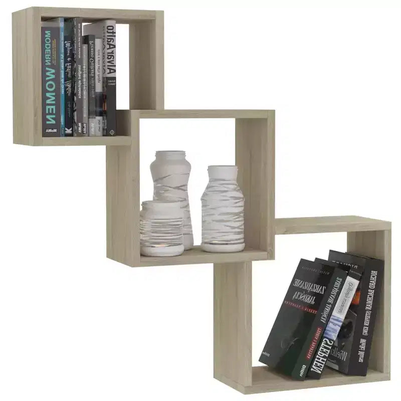 Mensola da parete a cubo Sonoma Oak, Marrone, Quadrata, Set da 3 mensole