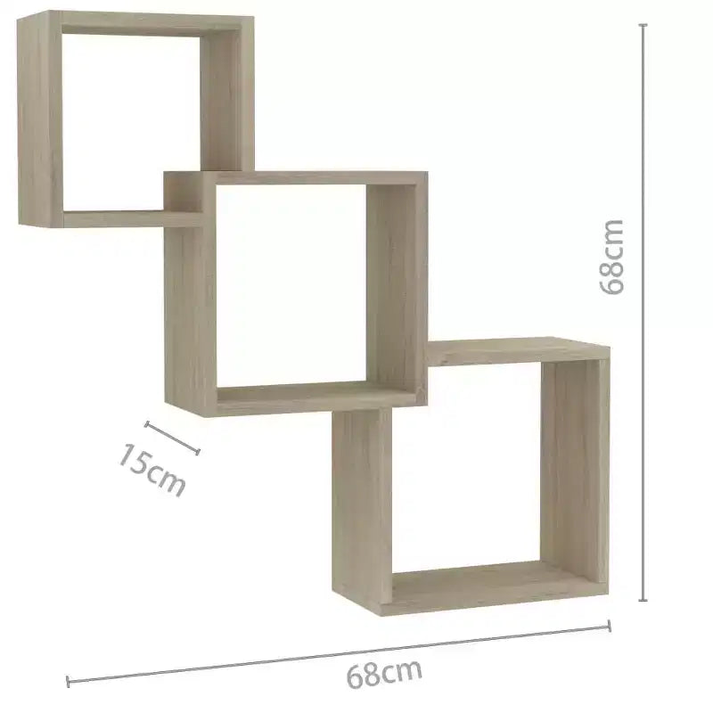 Mensola da parete a cubo Sonoma Oak, Marrone, Quadrata, Set da 3 mensole