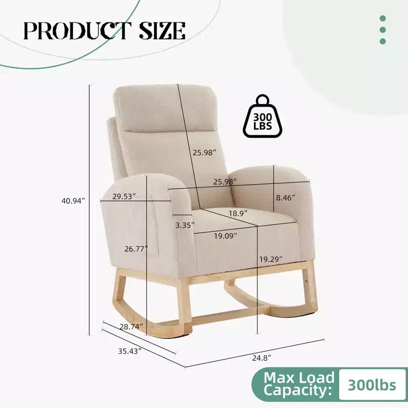 Sedia a dondolo a dondolo con schienale imbottito beige con braccioli – 1 posto