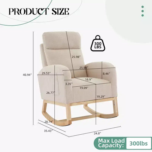 Sedia a dondolo a dondolo con schienale imbottito beige con braccioli – 1 posto