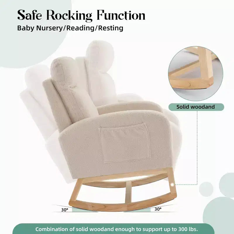 Sedia a dondolo a dondolo con schienale imbottito beige con braccioli – 1 posto