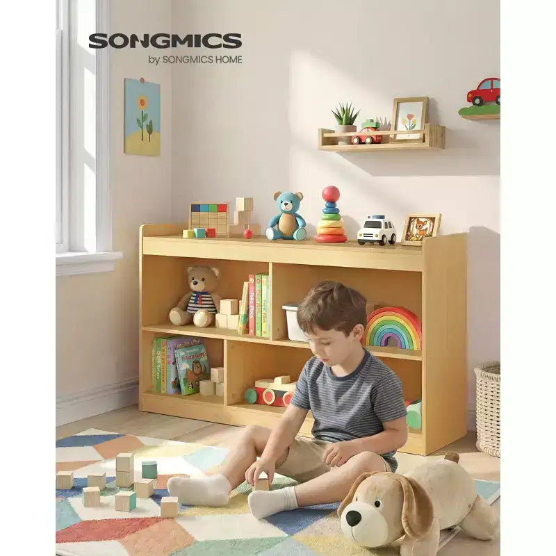 Scaffale portagiochi per bambini faggio beige/bianco nuvola – Scaffale Montessori a 5 scomparti, per bambini da 1 anno in su