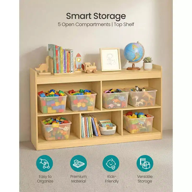 Scaffale portagiochi per bambini faggio beige/bianco nuvola – Scaffale Montessori a 5 scomparti, per bambini da 1 anno in su