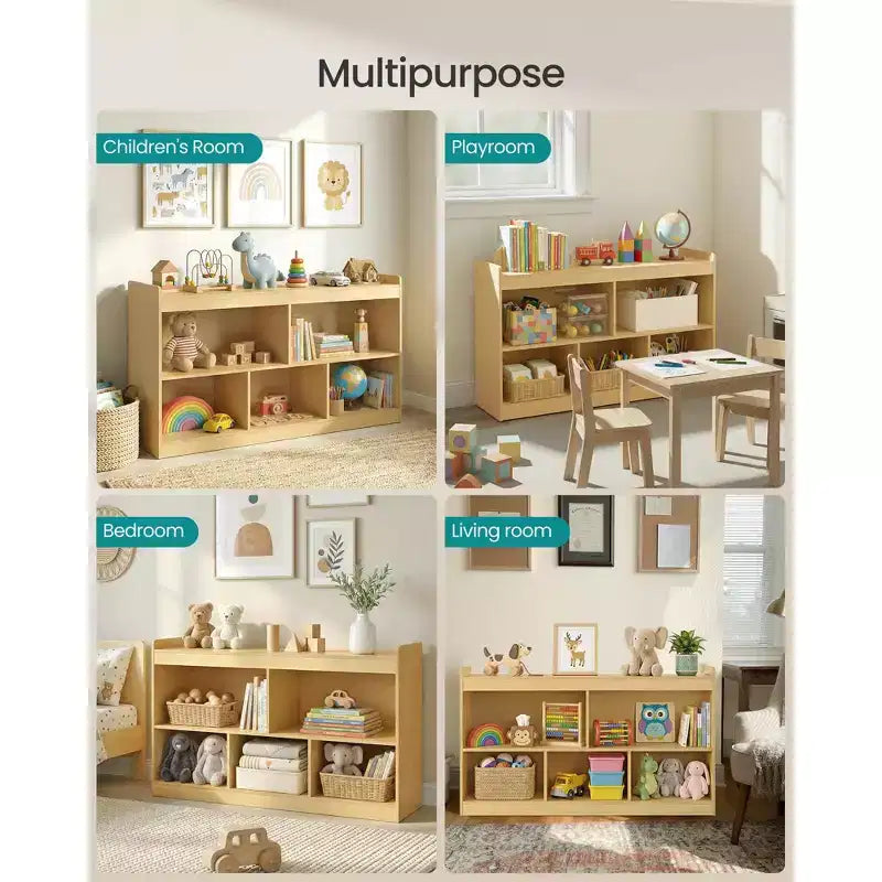 Scaffale portagiochi per bambini faggio beige/bianco nuvola – Scaffale Montessori a 5 scomparti, per bambini da 1 anno in su