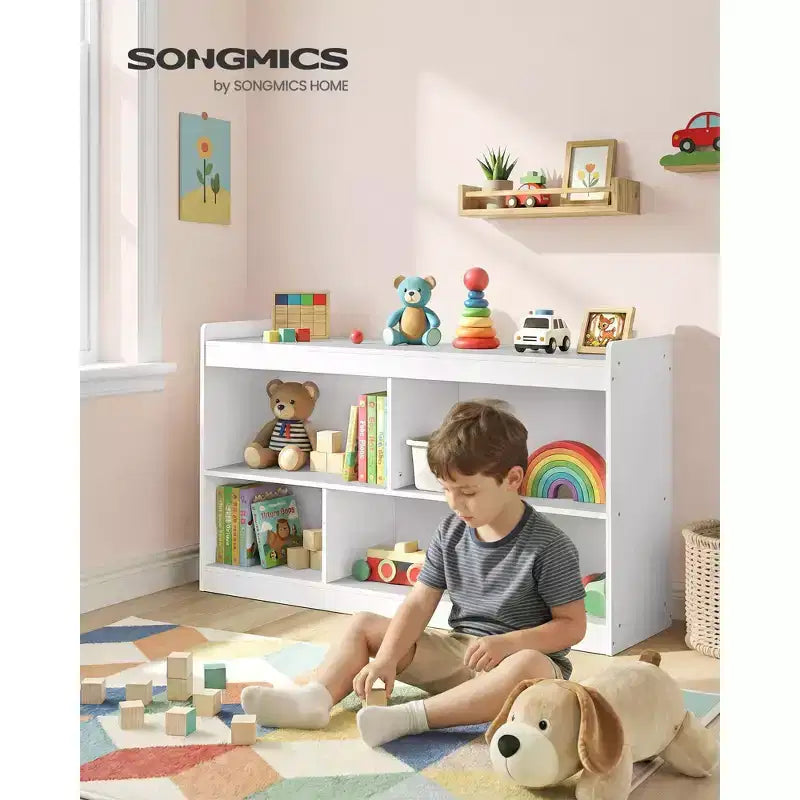 Scaffale portagiochi per bambini faggio beige/bianco nuvola – Scaffale Montessori a 5 scomparti, per bambini da 1 anno in su