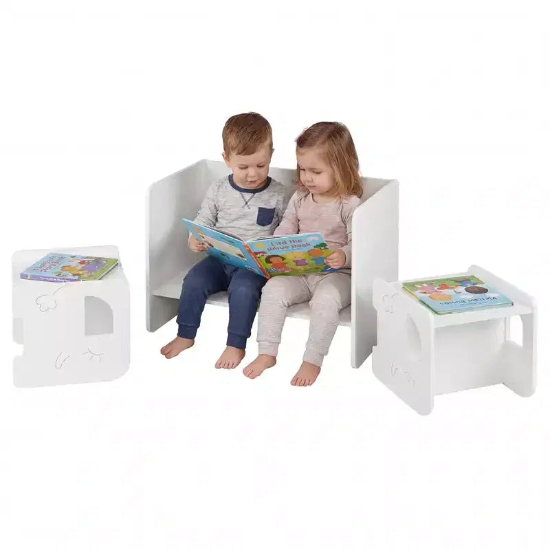 Set tavolo e 2 sedie per bambini, 3 pezzi, bianco/grigio, dai 3 anni in su, 2 posti a sedere