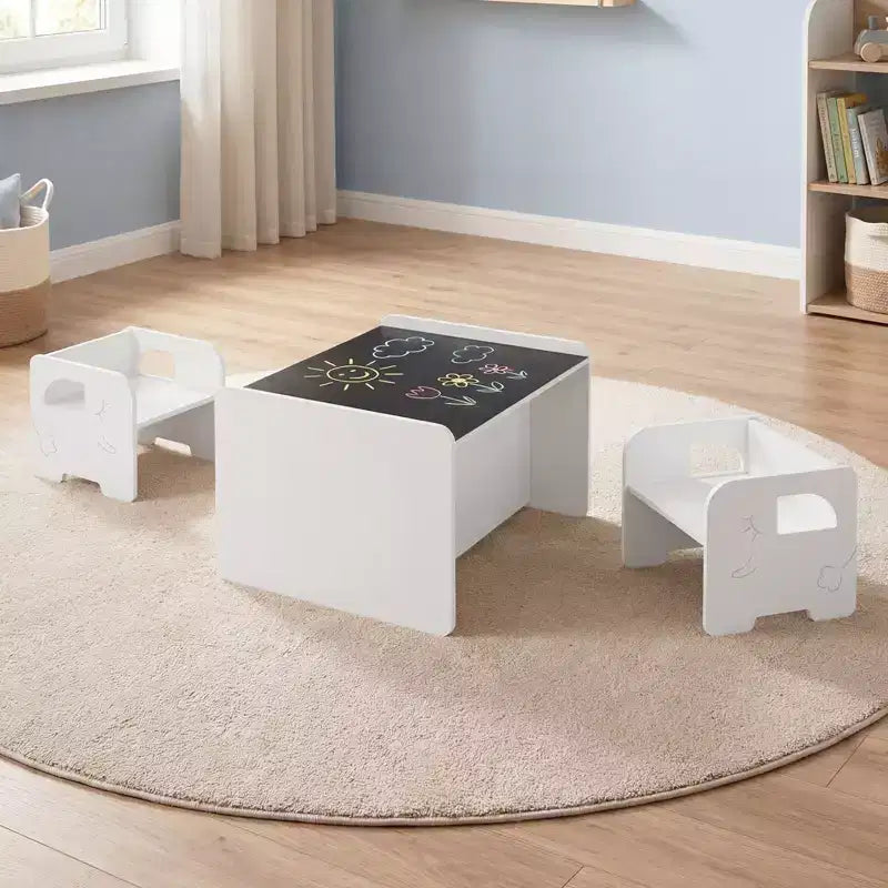 Set tavolo e 2 sedie per bambini, 3 pezzi, bianco/grigio, dai 3 anni in su, 2 posti a sedere