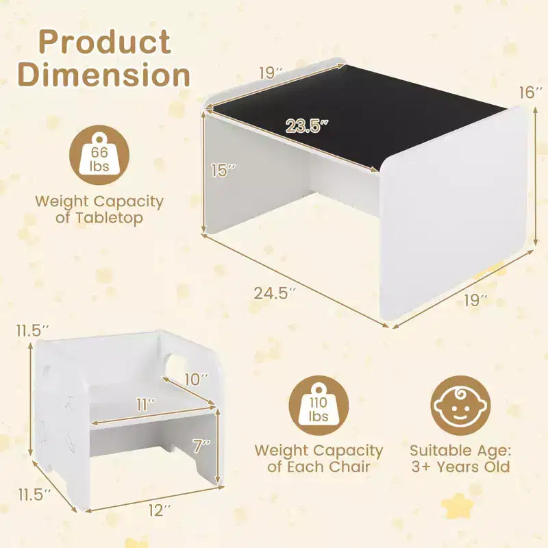 Set tavolo e 2 sedie per bambini, 3 pezzi, bianco/grigio, dai 3 anni in su, 2 posti a sedere