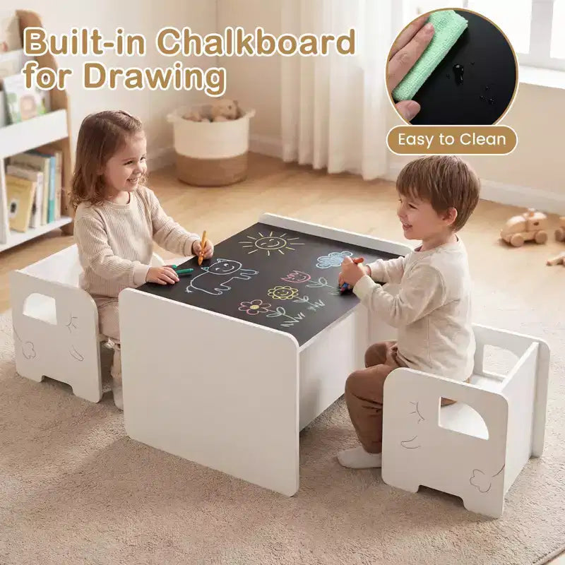 Set tavolo e 2 sedie per bambini, 3 pezzi, bianco/grigio, dai 3 anni in su, 2 posti a sedere