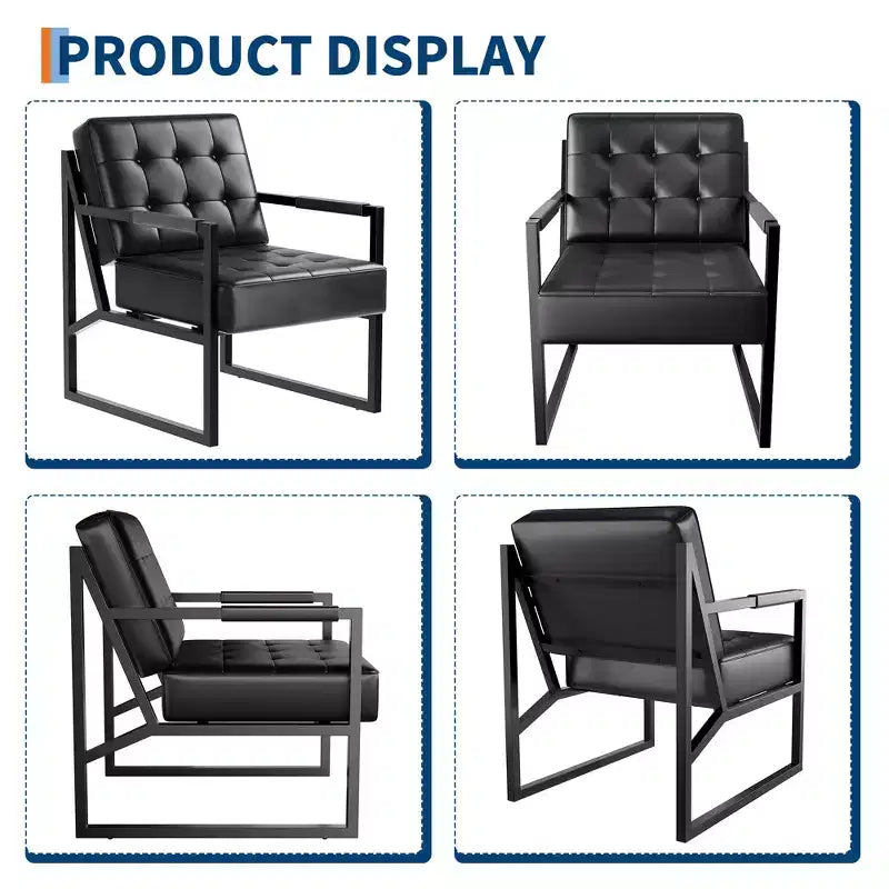 Poltrona di design in pelle PU nera, stile moderno di metà secolo, gambe in metallo – 1 o 2 posti