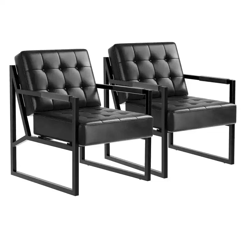 Poltrona di design in pelle PU nera, stile moderno di metà secolo, gambe in metallo – 1 o 2 posti