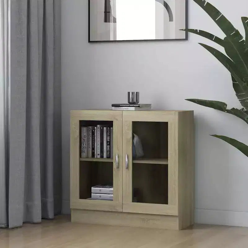 Vetrinetta rovere Sonoma / beige, ante in vetro, montaggio a parete, 1 persona