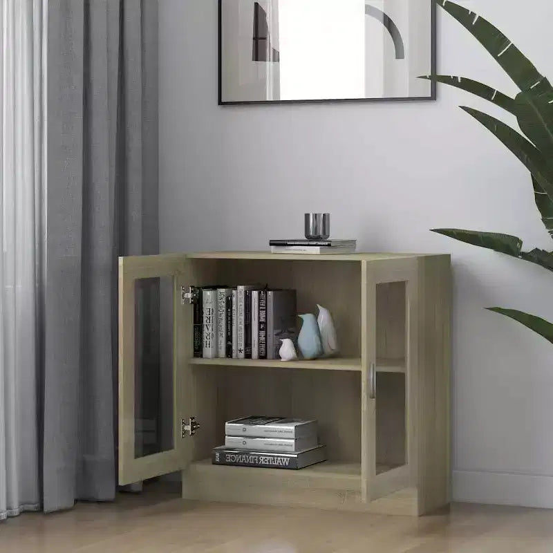 Vetrinetta rovere Sonoma / beige, ante in vetro, montaggio a parete, 1 persona
