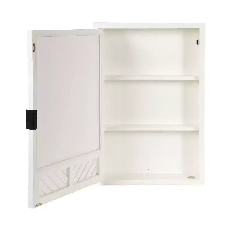 Pensile da parete bianco in legno Chevron con specchio, anta singola, 3 ripiani