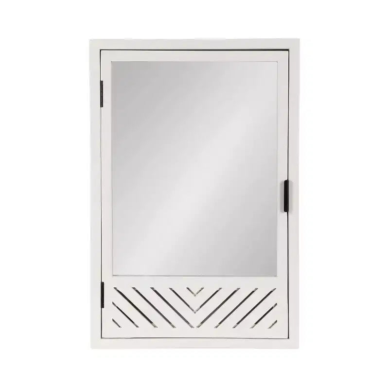 Pensile da parete bianco in legno Chevron con specchio, anta singola, 3 ripiani