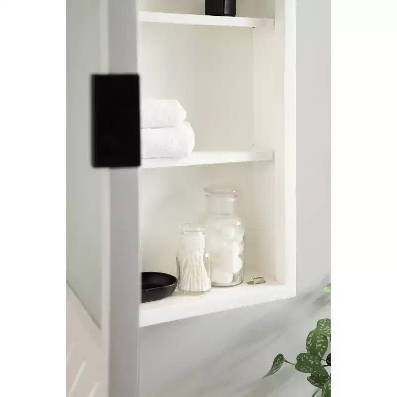 Pensile da parete bianco in legno Chevron con specchio, anta singola, 3 ripiani