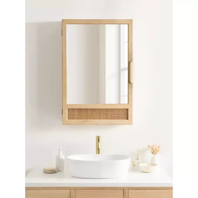 Mobiletto a specchio da parete in Rattan naturale, Marrone, Anta singola, 1 persona