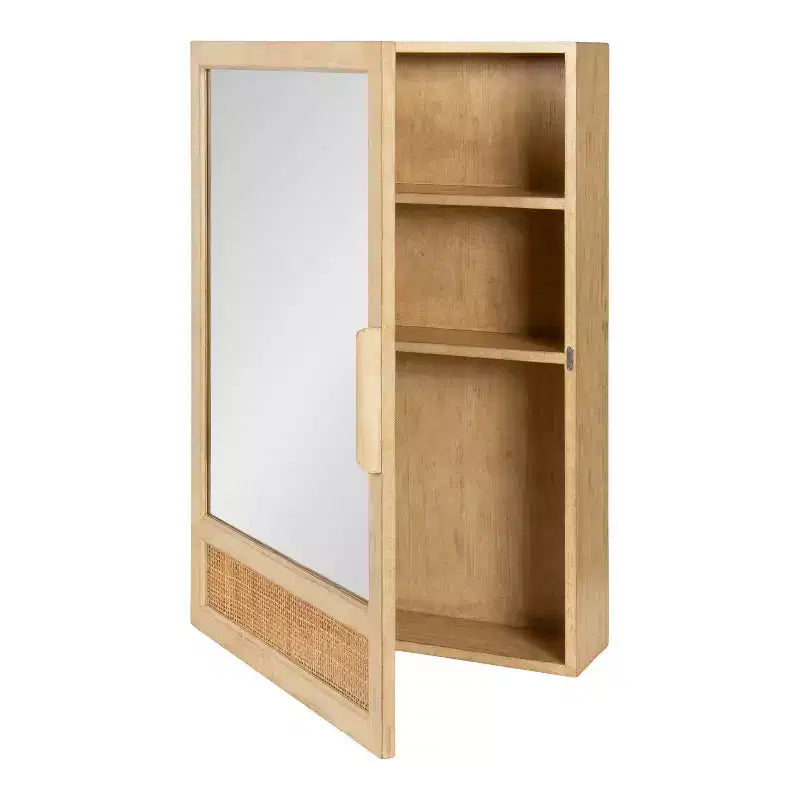 Mobiletto a specchio da parete in Rattan naturale, Marrone, Anta singola, 1 persona