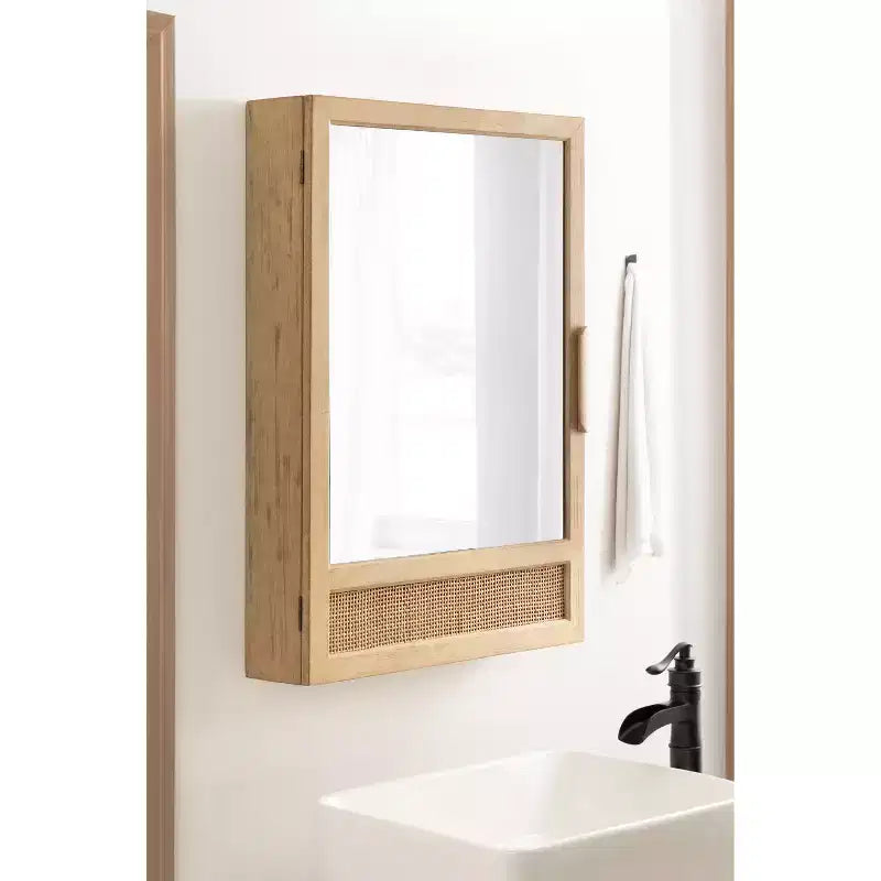 Mobiletto a specchio da parete in Rattan naturale, Marrone, Anta singola, 1 persona
