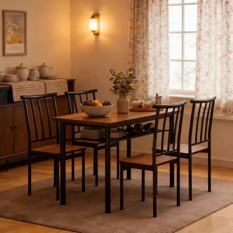 Set da pranzo moderno nero da 5 pezzi, 4 posti a sedere
