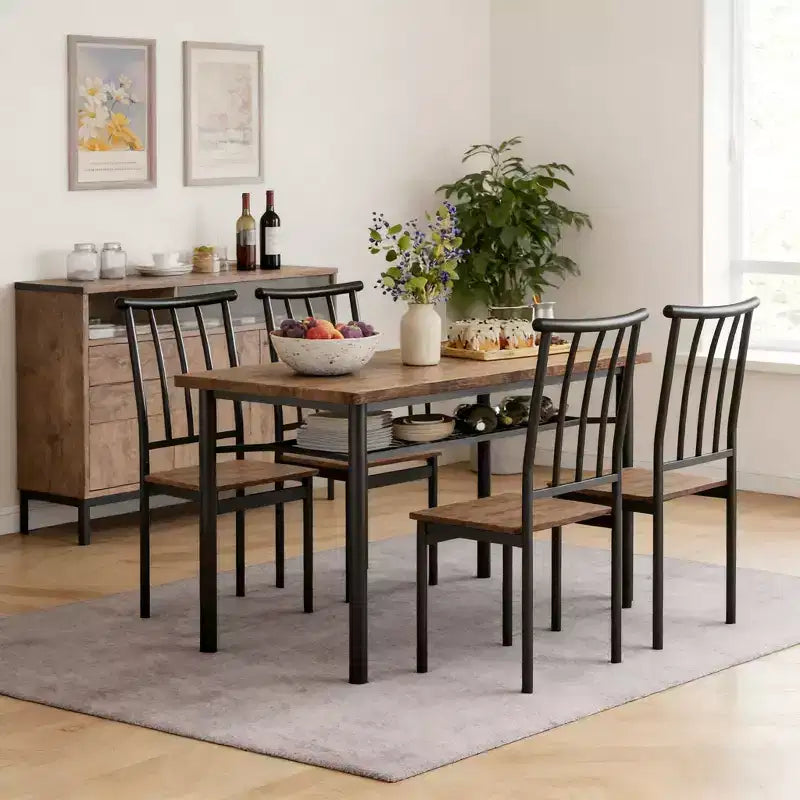 Set da pranzo moderno nero da 5 pezzi, 4 posti a sedere