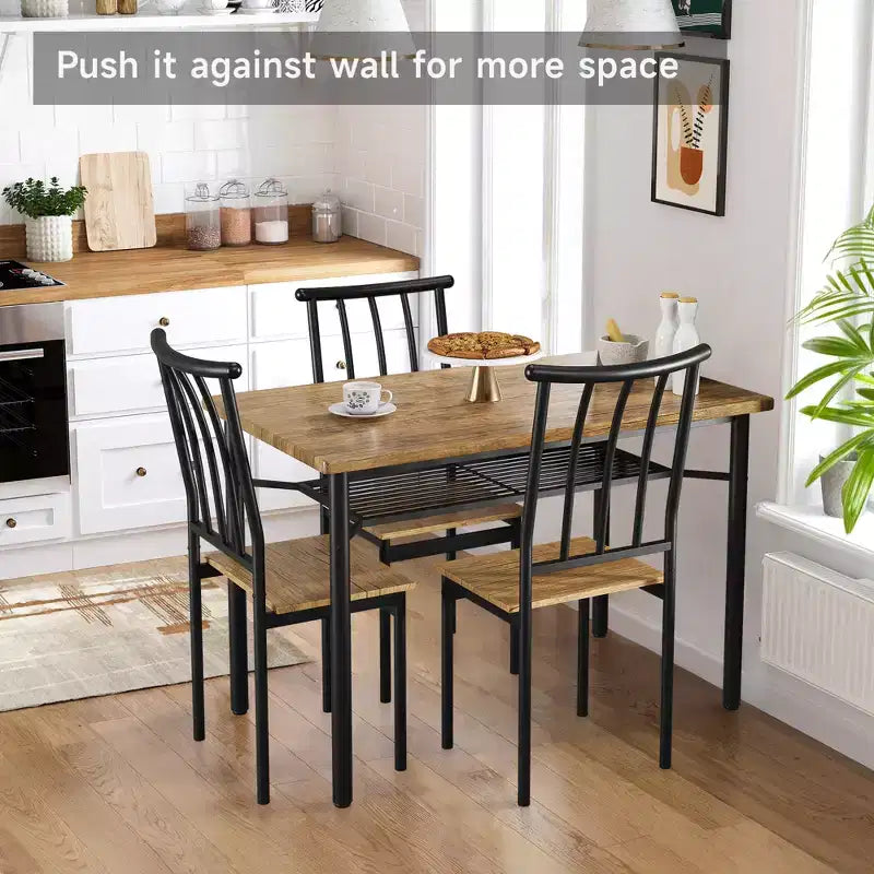Set da pranzo moderno nero da 5 pezzi, 4 posti a sedere