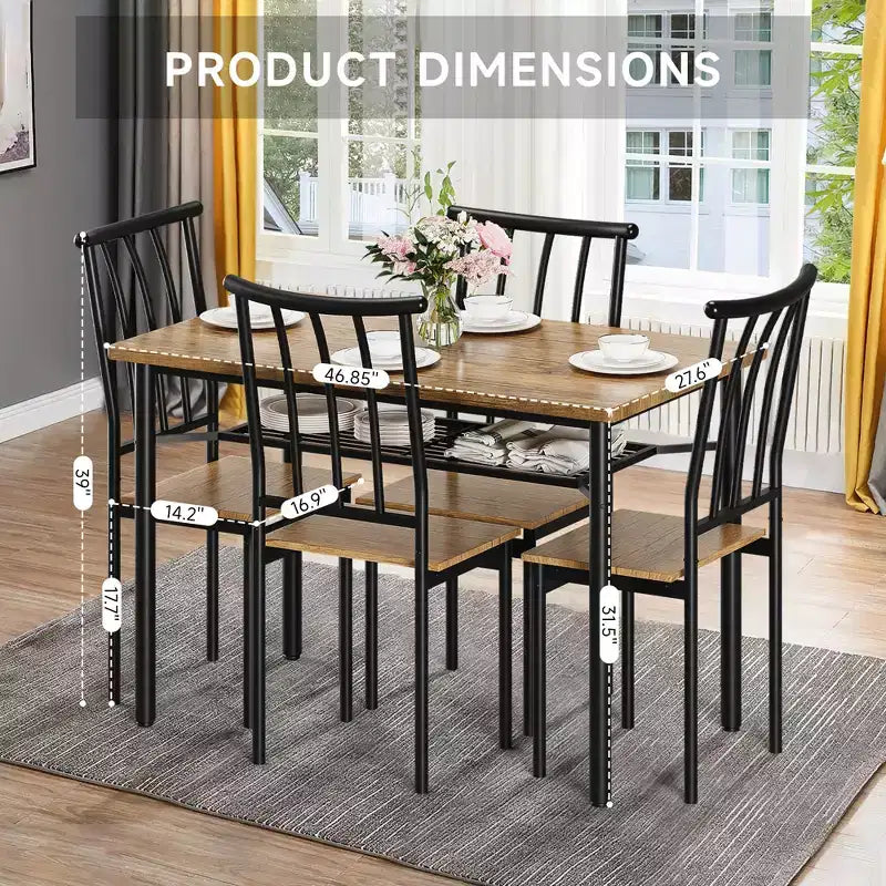 Set da pranzo moderno nero da 5 pezzi, 4 posti a sedere