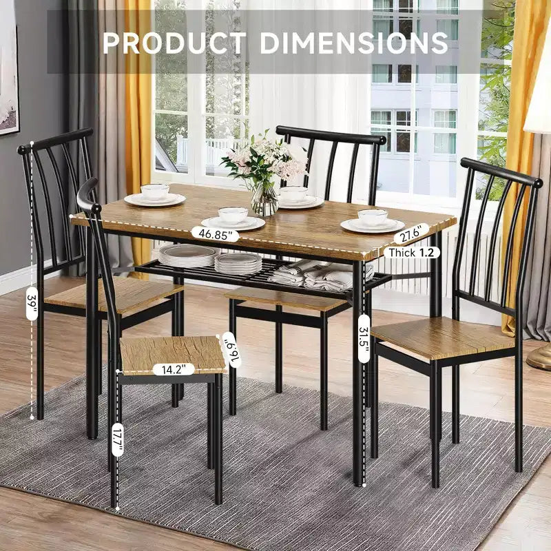 Set da pranzo moderno nero da 5 pezzi, 4 posti a sedere