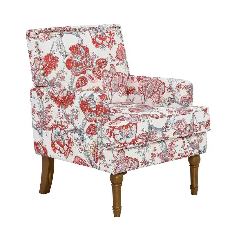 Poltrona con motivo floreale e borchie decorative – Blu / Rosso / Giallo, Posto singolo