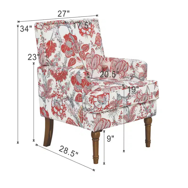 Poltrona con motivo floreale e borchie decorative – Blu / Rosso / Giallo, Posto singolo