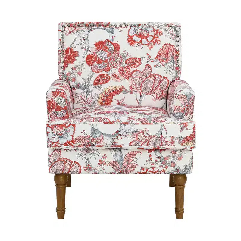 Poltrona con motivo floreale e borchie decorative – Blu / Rosso / Giallo, Posto singolo