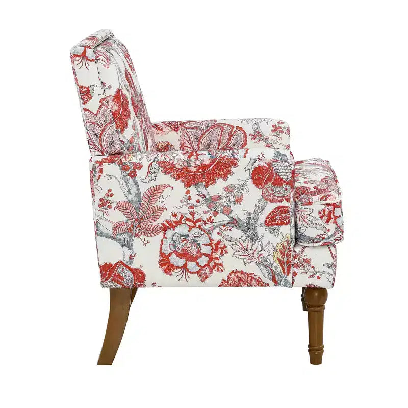 Poltrona con motivo floreale e borchie decorative – Blu / Rosso / Giallo, Posto singolo