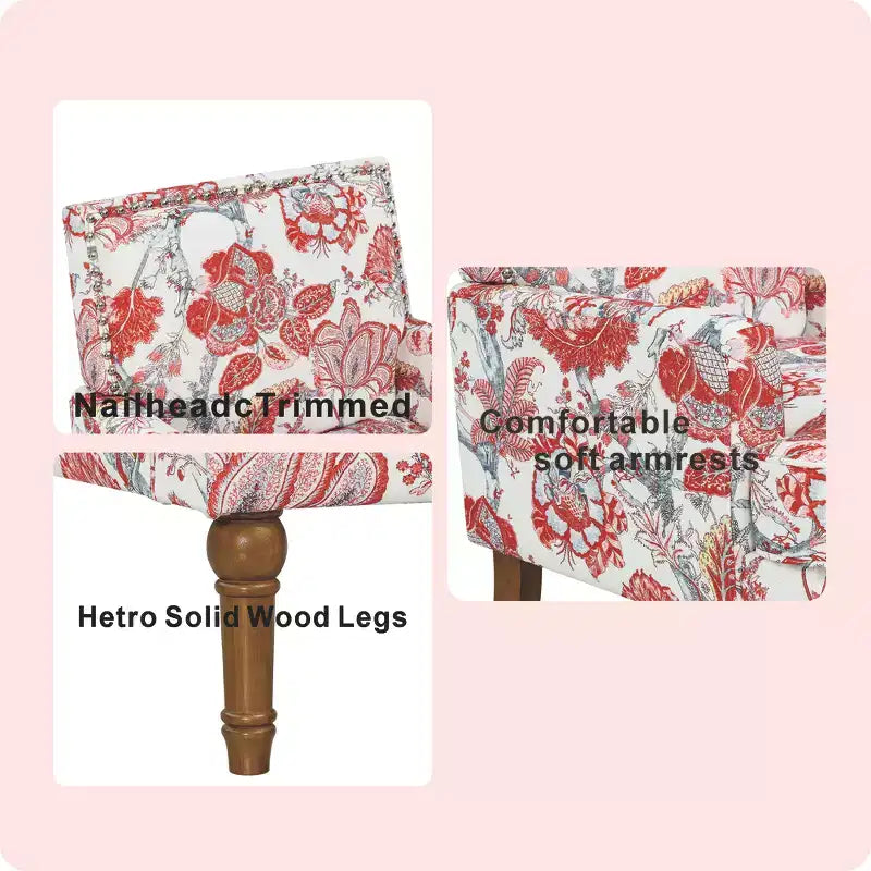 Poltrona con motivo floreale e borchie decorative – Blu / Rosso / Giallo, Posto singolo