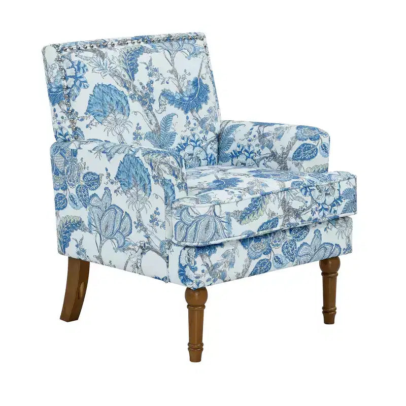 Poltrona con motivo floreale e borchie decorative – Blu / Rosso / Giallo, Posto singolo