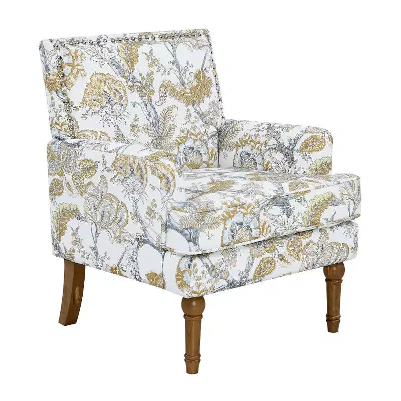 Poltrona con motivo floreale e borchie decorative – Blu / Rosso / Giallo, Posto singolo