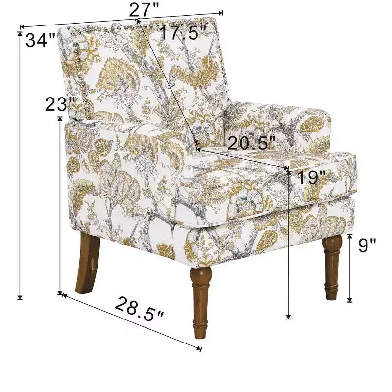 Poltrona con motivo floreale e borchie decorative – Blu / Rosso / Giallo, Posto singolo