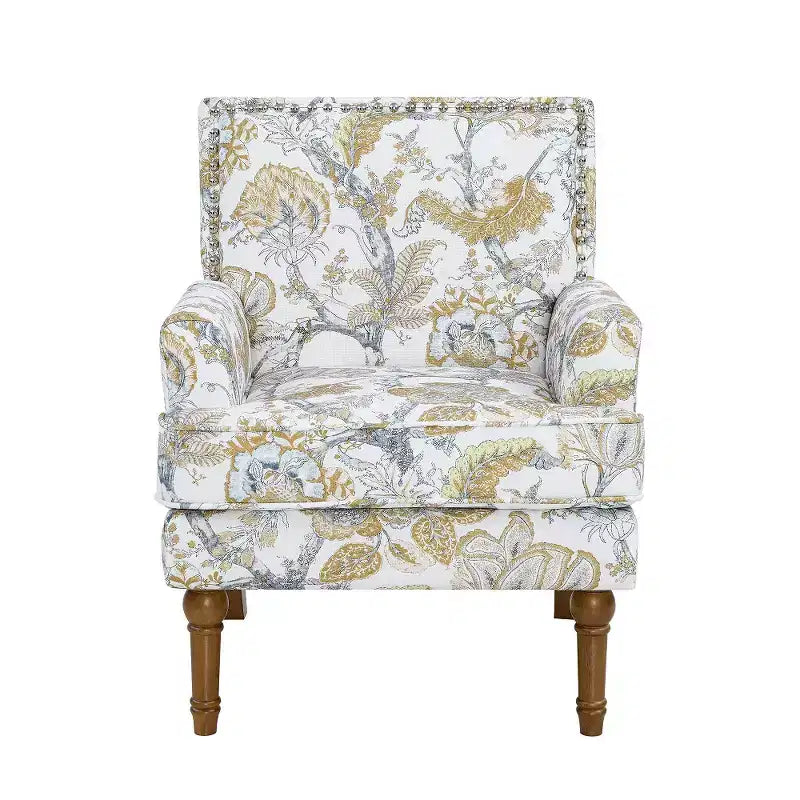 Poltrona con motivo floreale e borchie decorative – Blu / Rosso / Giallo, Posto singolo