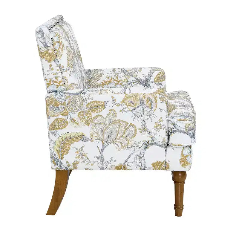 Poltrona con motivo floreale e borchie decorative – Blu / Rosso / Giallo, Posto singolo