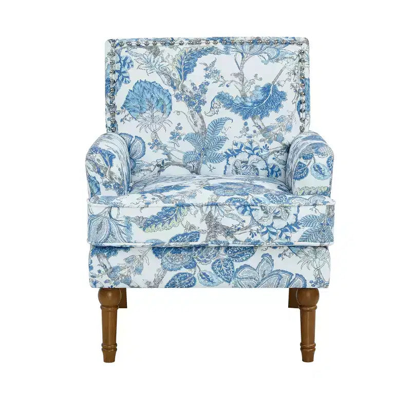 Poltrona con motivo floreale e borchie decorative – Blu / Rosso / Giallo, Posto singolo