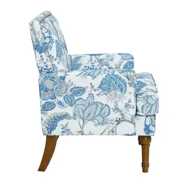 Poltrona con motivo floreale e borchie decorative – Blu / Rosso / Giallo, Posto singolo